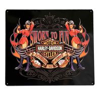 Harley-Davidson Sworn To Fun Babes Metalen Bord - 38 x 33cm