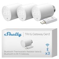 Shelly Blu TRV & Shelly Blu Gateway Gen3 Thermostaatkop voor radiator, Bluetooth-draaiventiel met wifi-verbinding, iOS, Android, Bluetooth-gateway inbegrepen (3 stuks)
