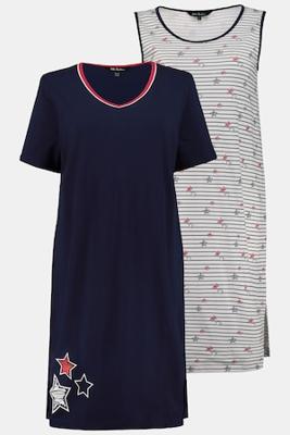Ulla Popken Nachthemden, set van 2, V-hals, korte mouwen - Grote Maten