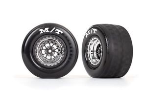 Tires & wheels, assembled, glued (Weld chrome with black wheels, tires, foam inserts) (rear) (2) (TRX-9475R)