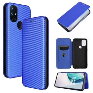 OnePlus Nord N10 5G Flip Case - Koolstofvezel - Blauw