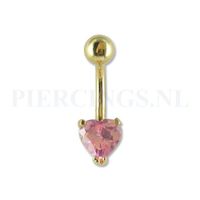 Navelpiercing goudkleurig hart roze - thumbnail