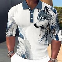 Voor heren POLO Shirt Golfshirt dier Wolf Grafische prints Strijkijzer Blauw-Groen Rood blauw Paars Bruin Buiten Straat Lange mouw Afdrukken Kleding Modieus Streetwear Ontwerper Zacht Lightinthebox - thumbnail