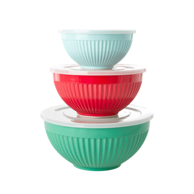 Rice MELBW-3ZAW201 eetschaal Kommenset Rond Melamine Groen, Lichtblauw, Rood 3 stuk(s)