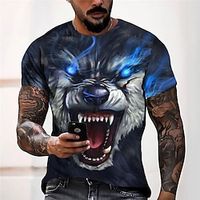 Voor heren Uniseks T-shirt Wolf Grafische prints Strakke ronde hals Lichtgroen blauw Donkergroen 3D-afdrukken Buiten Straat Korte mouw Afdrukken Kleding Sport Ontwerper Casual Groot en klein Lightinthebox