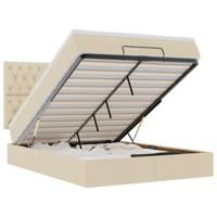 vidaXL Ottoman bed met matras en LED's 140x200cm stof crèmekleurig, bedframe, ottoman bedframe, bedframe met opbergruimte onder het bed, bedframe met opbergruimte
