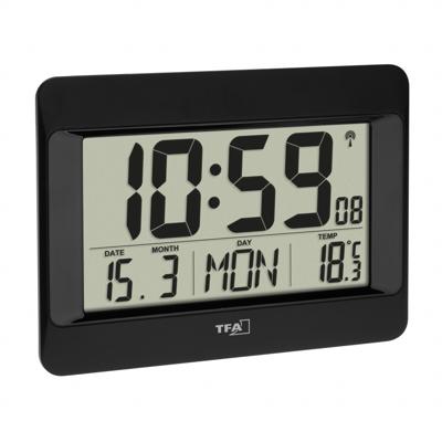 TFA Dostmann 60.4519.01 Wandklok Zendergestuurd 215 mm x 26 mm x 160 mm Zwart Groot display
