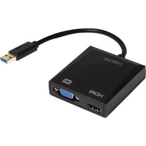 LogiLink UA0234 USB / VGA / HDMI Adapter [1x USB 3.2 Gen 1 stekker A (USB 3.0) - 1x VGA-bus, HDMI-bus] Zwart 10.00 cm