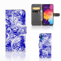 Telefoonhoesje met Naam Samsung Galaxy A50 Angel Skull Blauw - thumbnail