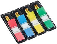 Post-it plakstrip Index Mini 683-4 - gekleurde plaknotities in - 4 plakstripblokken van 35 vel in 4 kleuren in een praktische dispenser, Rood/Blauw/Geel/Groen, 11,9 x 43,2 mm