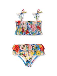 ZIMMERMANN Kids bikini volanté à fleurs - Bleu