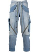 Greg Lauren jean fuselé à design à empiècements - Bleu - thumbnail