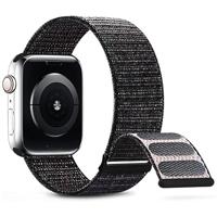 By Qubix - Nylon sport loop band - Zwart gemêleerd - Extra sterke klittenbandsluiting - Compatible met Apple Watch 38mm / 40mm / 41mm / 42mm -