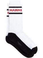 Marni chaussettes rayées à logo en jacquard - Blanc