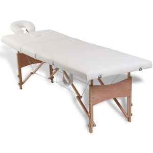 VidaXL Inklapbare massagetafel 4 zones met houten frame (creme)