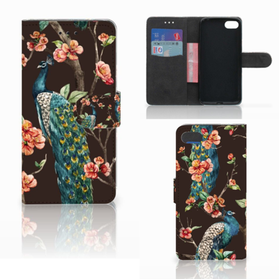 Huawei Y5 2018 Telefoonhoesje met Pasjes Pauw met Bloemen