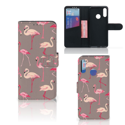 Motorola Moto E6 Plus Telefoonhoesje met Pasjes Flamingo
