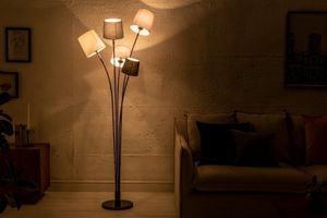 Design vloerlamp LEVELS 176cm zwartgrijs met 5 linnen kappen - 40745