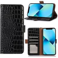 Crocodile Series Nokia C21 Plus Wallet Leren Hoesje met RFID - Zwart - thumbnail