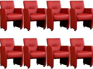 Set van 8 Rode leren moderne eetkamerfauteuils Pleasure - Toledo Leer Red (rood leer)