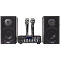 LTC - KARAOKE-STAR4-MKII - Karaokeset met versterker, 2 bekabelde microfoons en 2 x 75W luidsprekers - Bluetooth en USB - Zwart
