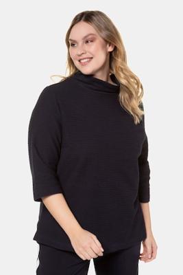 Ulla Popken Sweatshirt, relaxed, opstaande kraag, rechte 3/4 mouwen - Grote Maten