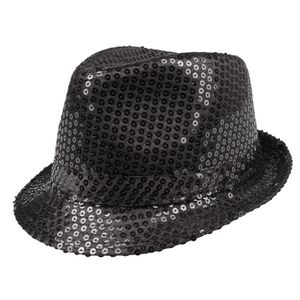 Trilby hoed met pailletten - zwart - glitter   -