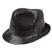 Trilby hoed met pailletten - zwart - glitter   - - thumbnail