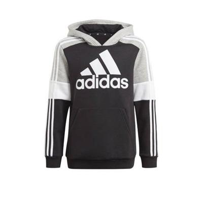 adidas Performance fleece sporthoodie zwart/grijs melange/wit adidas Performance fleece sporthoodie zwart/grijs melange/wit