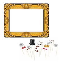 Foto prop set met frame - huwelijk/bruiloft thema - 16-delig - photo booth accessoires - thumbnail