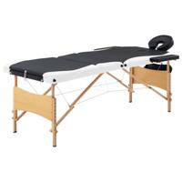 VidaXL Massagetafel inklapbaar 3 zones hout zwart en wit