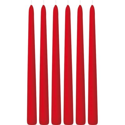 6x Lange kaarsen rood 30 cm 13 branduren dinerkaarsen/tafelkaarsen - Dinerkaarsen