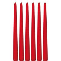 6x Lange kaarsen rood 30 cm 13 branduren dinerkaarsen/tafelkaarsen - Dinerkaarsen