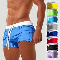 Voor heren Boardshorts Zwemshorts Lange zwembroeken Trekkoord met Mesh-voering Zak met rits Effen Kleur Sneldrogend Comfortabel Feestdagen Zwembad Hawaii Casual / sportief Slank Zwart Wit Lage Taille Lightinthebox - thumbnail