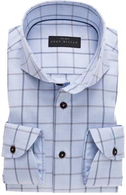 John Miller Heren Overhemd Lichtblauw Geruit Cutaway Tailored Fit