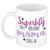 Cadeau koffie/thee mok voor mama - paars - super blij - keramiek - 300 ml - Moederdag