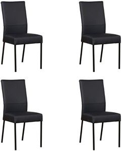 Set van 4 Donkerblauwe leren moderne eetkamerstoelen Real - poot vierkant zwart - Toledo Leer Pacific (donkerblauw leer)