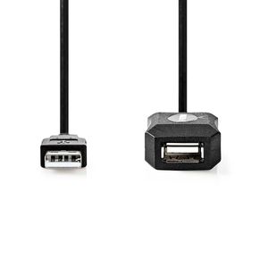 Nedis Actieve USB-Kabel | USB 2.0 | USB-A Male | USB-A Female | 480 Mbps | 10.0 m | Rond | Vernikkeld | PVC | Koper | Label - CCGL60EXTBK100