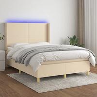vidaXL Boxspring met matras en LED stof crèmekleurig 140x200 cm, bed, boxspringbed, tweepersoonsbed, slaapmeubel, boxspring bed, bed met matras