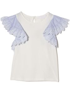 Chloé Kids t-shirt volanté à logo brodé - Blanc