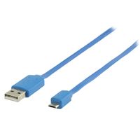 Micro USB kabel plat (blauw 1m) voor o.a. smartphones - thumbnail