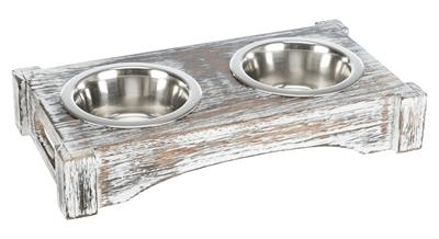 TRIXIE VOERBAK / DRINKBAK SET RVS HOUT WIT 2X200 ML 30X16X5 CM