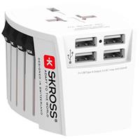 SKROSS | 1.302961 | MUV USB (4xA) | Universele 2-polige reisadapter plus 4 USB Type-A 4.8A-poorten - Spanning en vermogen: 100V – 250W/250V – 625W. Bescherming tegen elektrische schokken