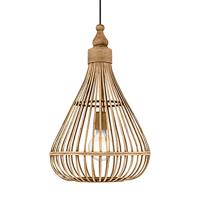 EGLO hanglamp Amsfield, 1 vlam hanglamp vintage, natuur, boho, hygge, hanglamp van staal, hout in natuurlijke kleuren, eettafellamp, woonkamerlamp hangend met E27 fitting, Ø 35 cm