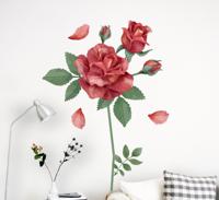 Bloemen muursticker roos rood - thumbnail