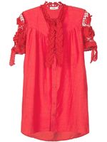 Amir Slama robe-chemise à fleurs en dentelle - Rouge - thumbnail