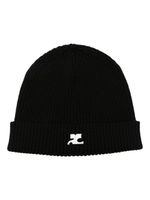 Courrèges bonnet nervuré à logo brodé - Noir