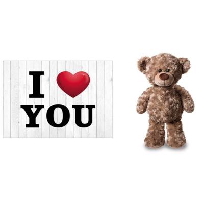 I Love You Valentijnskaart met bruine knuffelbeer 24 cm - Wenskaarten I Love You Valentijnskaart met bruine knuffelbeer 24 cm - Wenskaarten