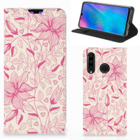 Huawei P30 Lite New Edition Smart Cover Pink Flowers