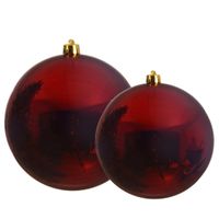 Grote kerstballen 2x stuks donkerrood 14 en 20 cm kunststof